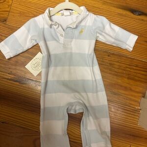 The Beaufort Bonnet Company Buckhead Blue & White Striped Rugby Romper - Polo